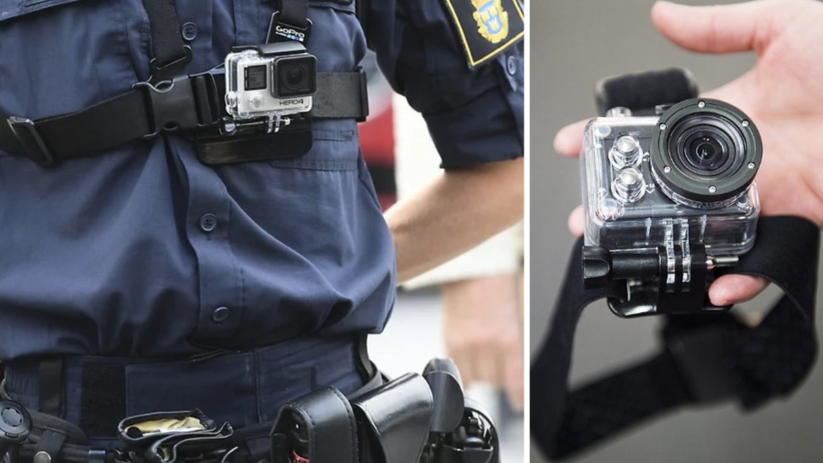 En polis utrustad med kroppskamera.